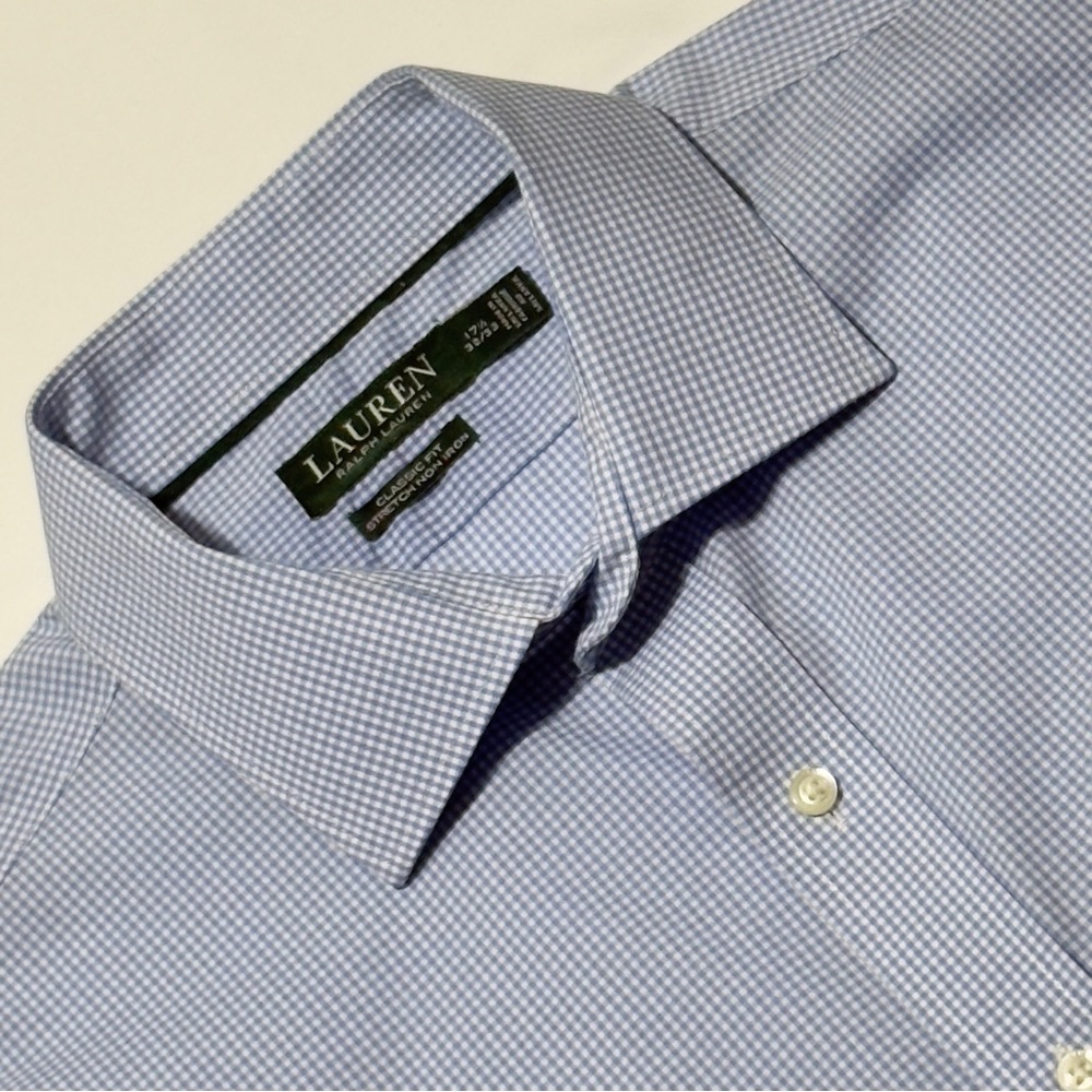 Lauren by Ralph Lauren Blue Classic Fit Stretch Non Iron Gingham Dress‎ Shirt